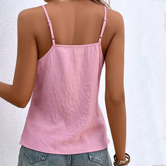 2/$40 Pink Twist Front Tank Top Summer Sleeveless Cami Casual Beach Blouse - Picture 6 of 7